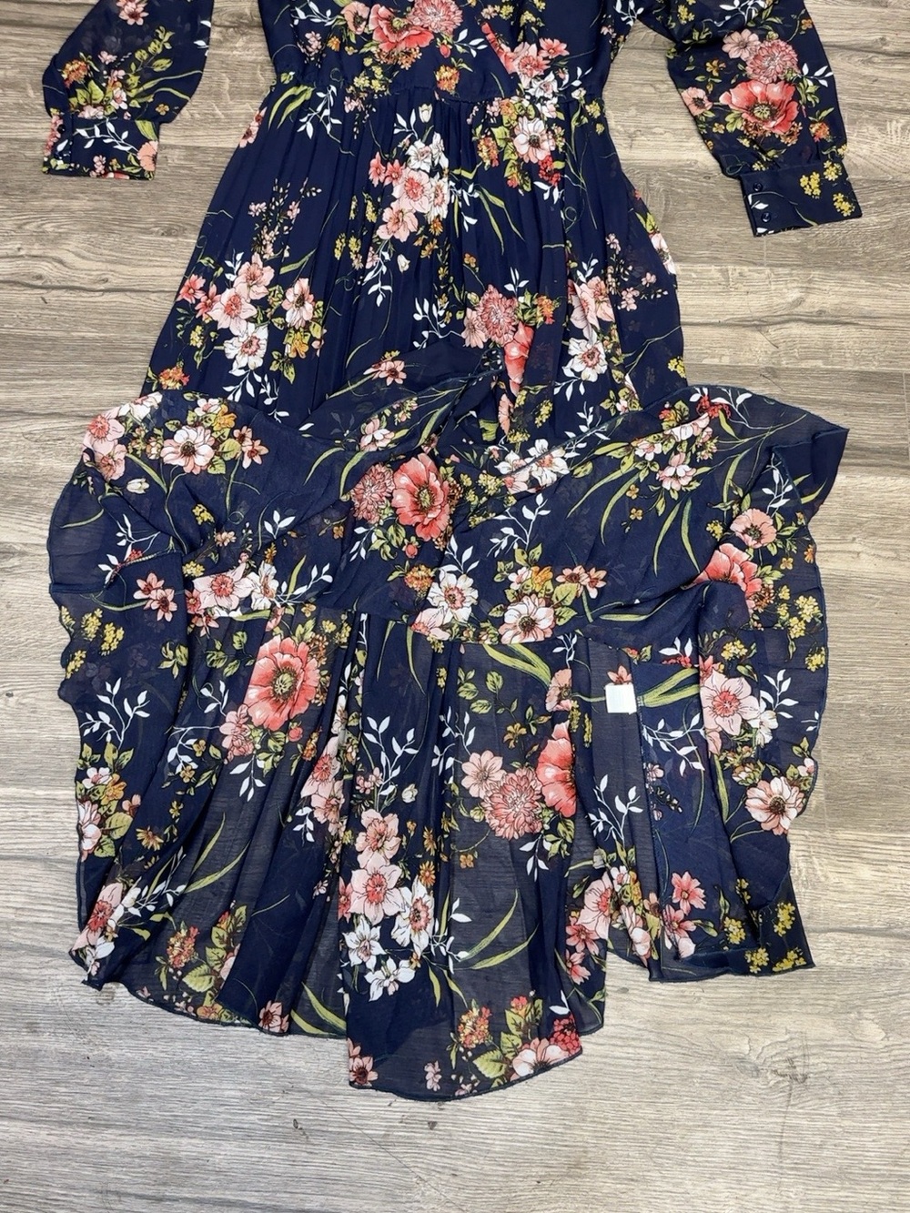 Indigo Rose Women’s PL Petite Large Navy Floral Long Sleeve Maxi Dress - Picture 6 of 11